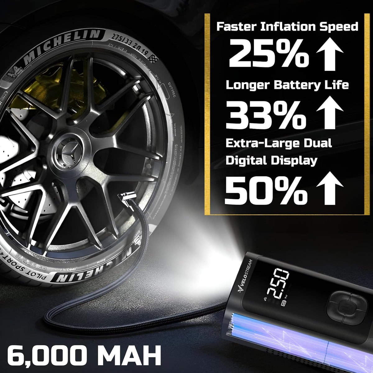 Velostream Compresor de aire portátil para inflador de neumáticos,...