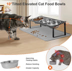 Cuencos Elevados para Gatos con Tapete para Comida, Juego de Cuencos Elevados Antideslizantes Inclinados 10° para Comida y Agua de Gatos, 3 Platos Gruesos de Acero Inoxidable para Mascotas con Lindo