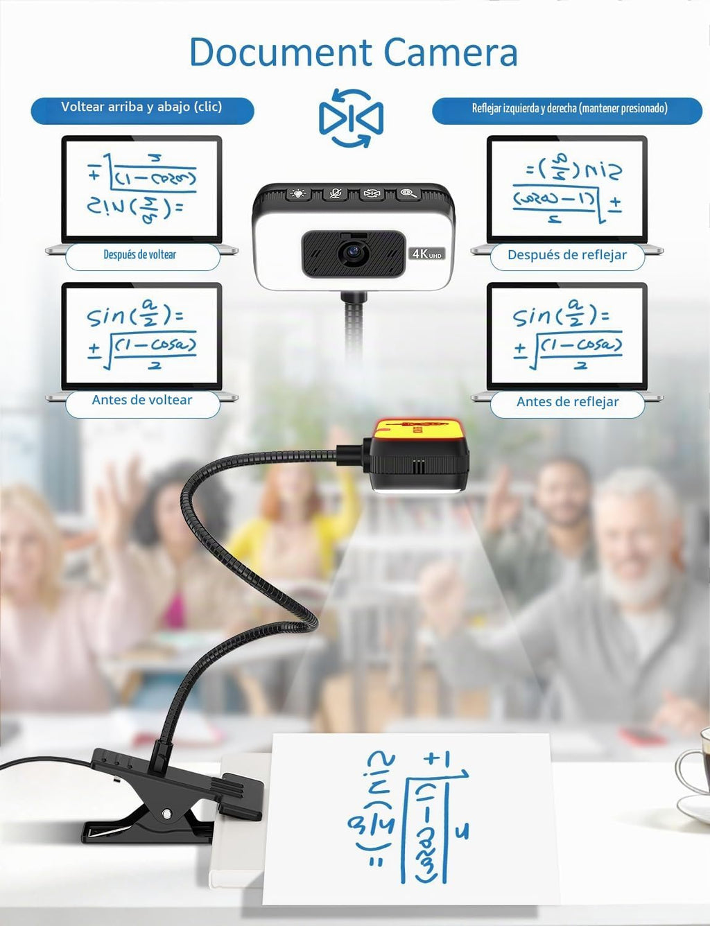 Cámara web 4K para PC con luz, enfoque automático PDAF y micrófono para
