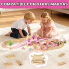 Juego de tren de madera para niñas, juego de tren de castillo de