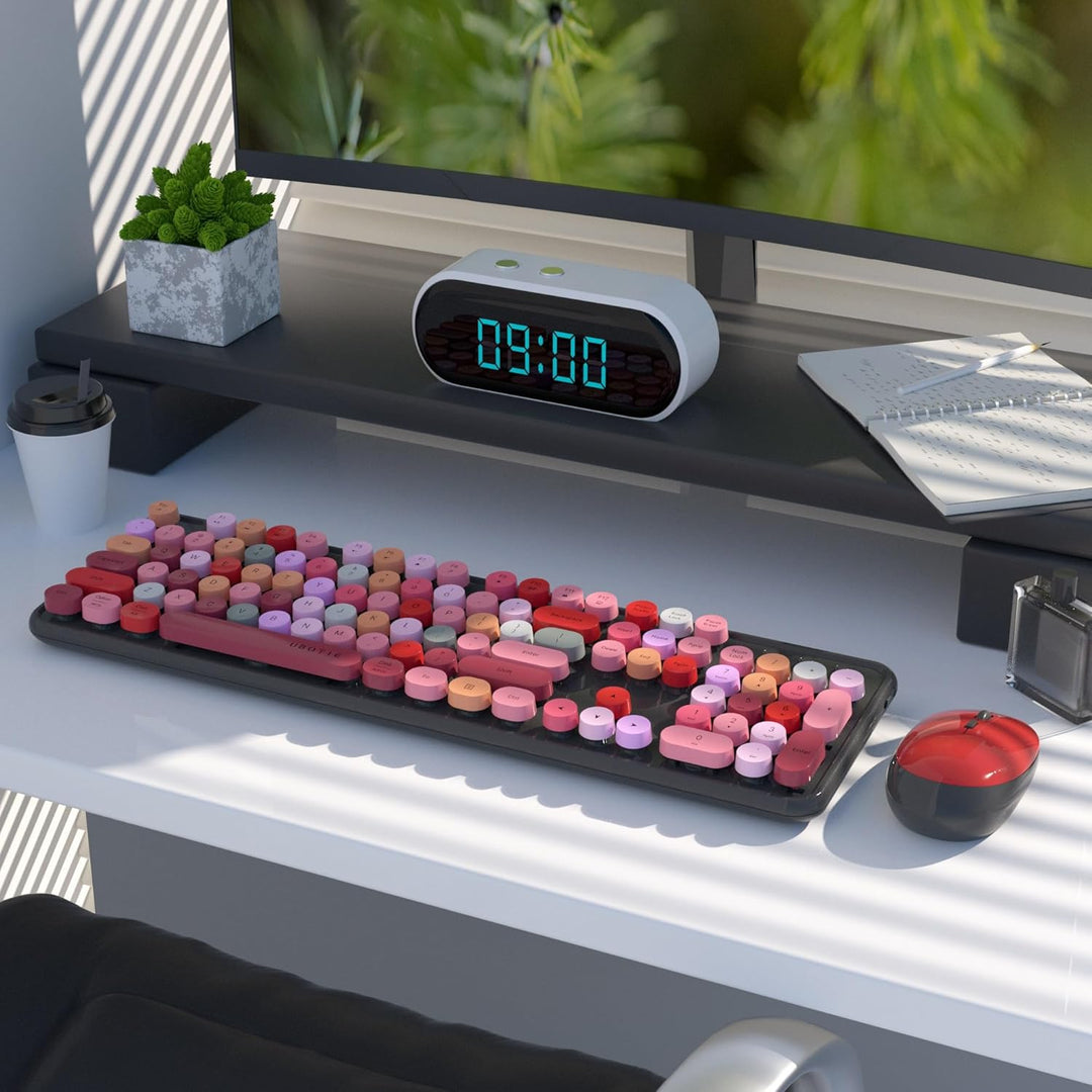 UBOTIE Teclado inalámbrico colorido para computadora y mouse óptico...