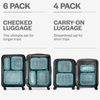 Cubos de embalaje de compresión Aerotrunk para viajes - Bolsas organizadoras de equipaje - Cubos de embalaje de doble cremallera para maletas (paquete de 6, Azul verdoso)