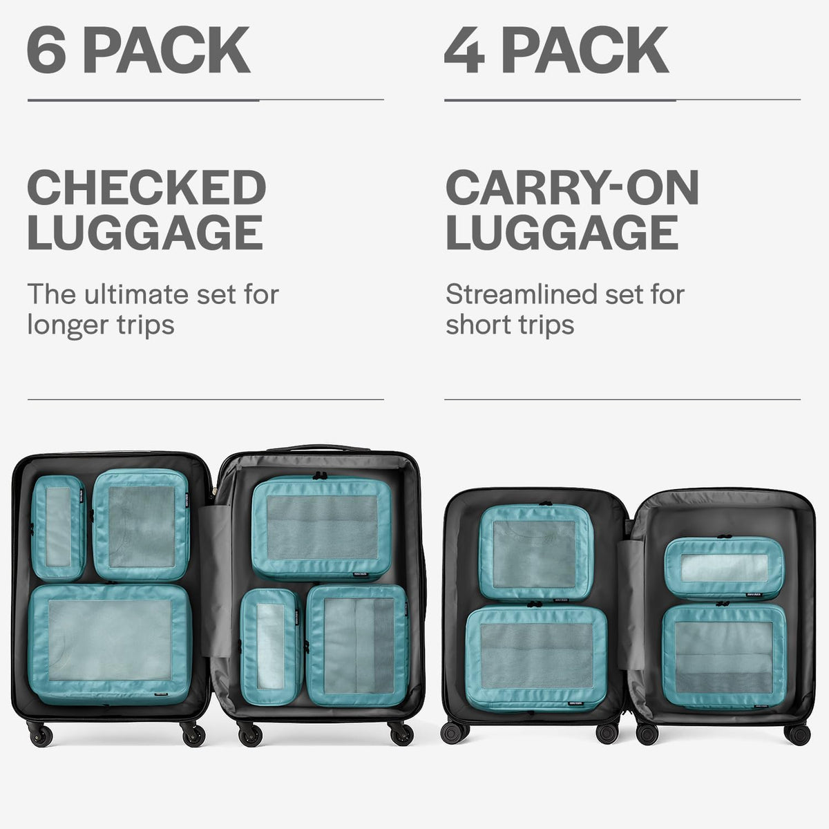 Cubos de embalaje de compresión Aerotrunk para viajes - Bolsas organizadoras de equipaje - Cubos de embalaje de doble cremallera para maletas (paquete de 6, Azul verdoso)