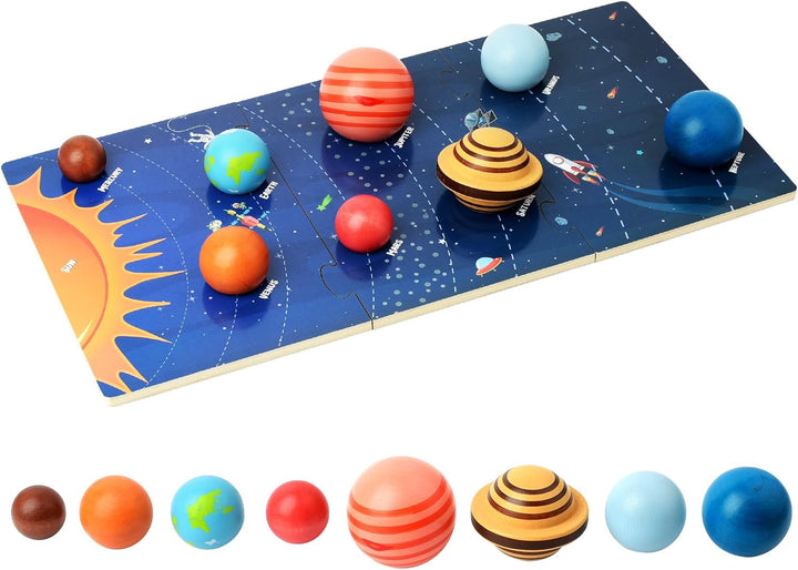 Tabla de modelo de sistema solar de madera, juguetes Montessori Pla...
