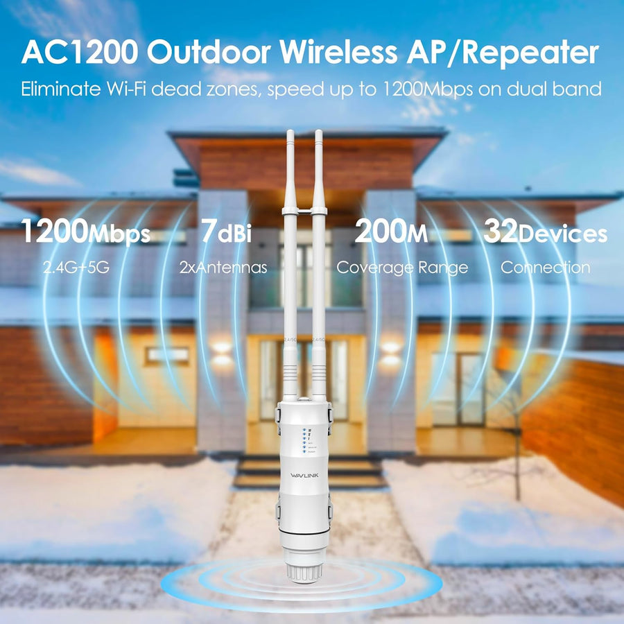 WAVLINK AC1200 Extensor WiFi de largo alcance para exteriores\/punt...
