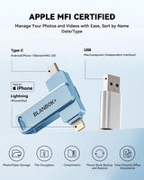 BLANBOK+ Memoria flash USB certificada MFi de 512GB para iPhone, un...