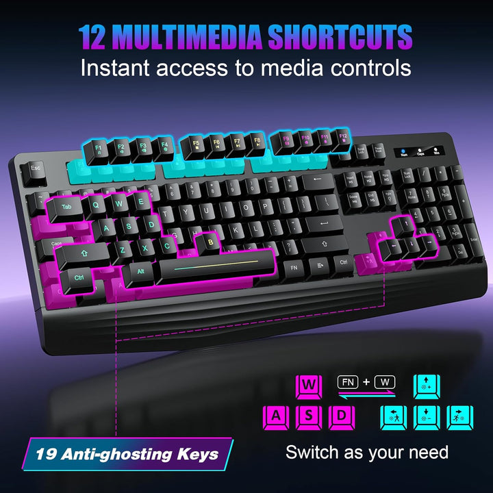 Teclado inalámbrico para juegos, retroiluminación RGB y de un solo...