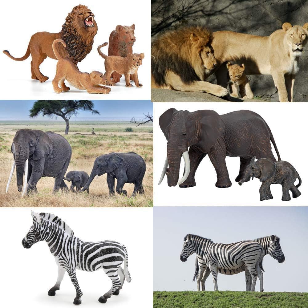 Juguetes de figuras de animales de zoológico de safari, 14 piezas realistas de animales de la selva, animales africanos de plástico salvajes con león, juego educativo de elefante para niños pequeños