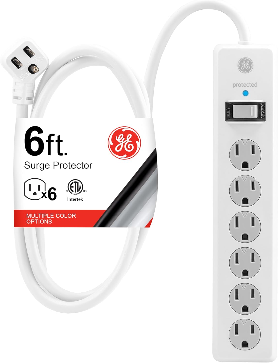 GE Protector contra sobretensiones, regleta 2 unidades, extensión de 6 ft