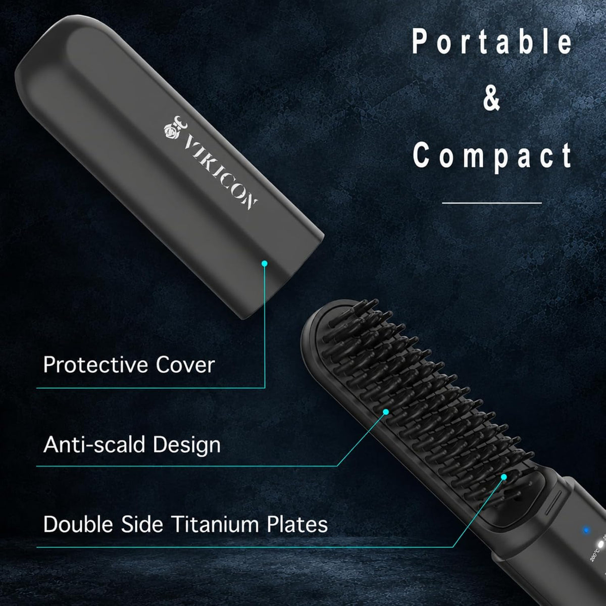 VIKICON Plancha de barba para hombres, peine térmico inalámbrico