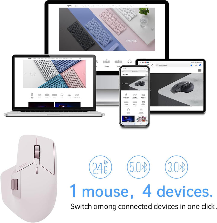 Rapoo MT760 - Ratón inalámbrico multidispositivo, conexión Bluetoot...