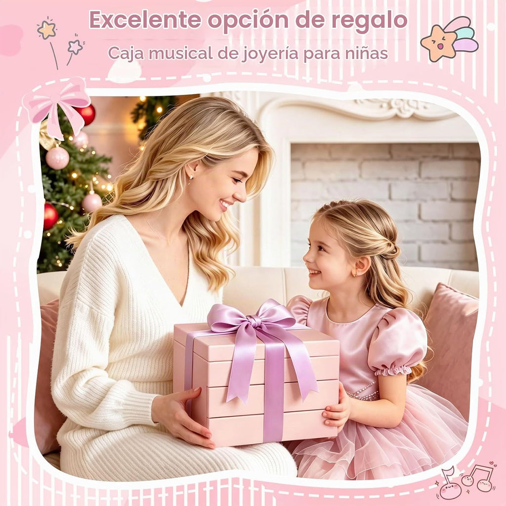 Joyero musical para niñas, joyero musical de 3 capas de madera para niños y organizadores con bailarina giratoria, regalo de almacenamiento de joyas musicales para niñas, Navidad, cumpleaños