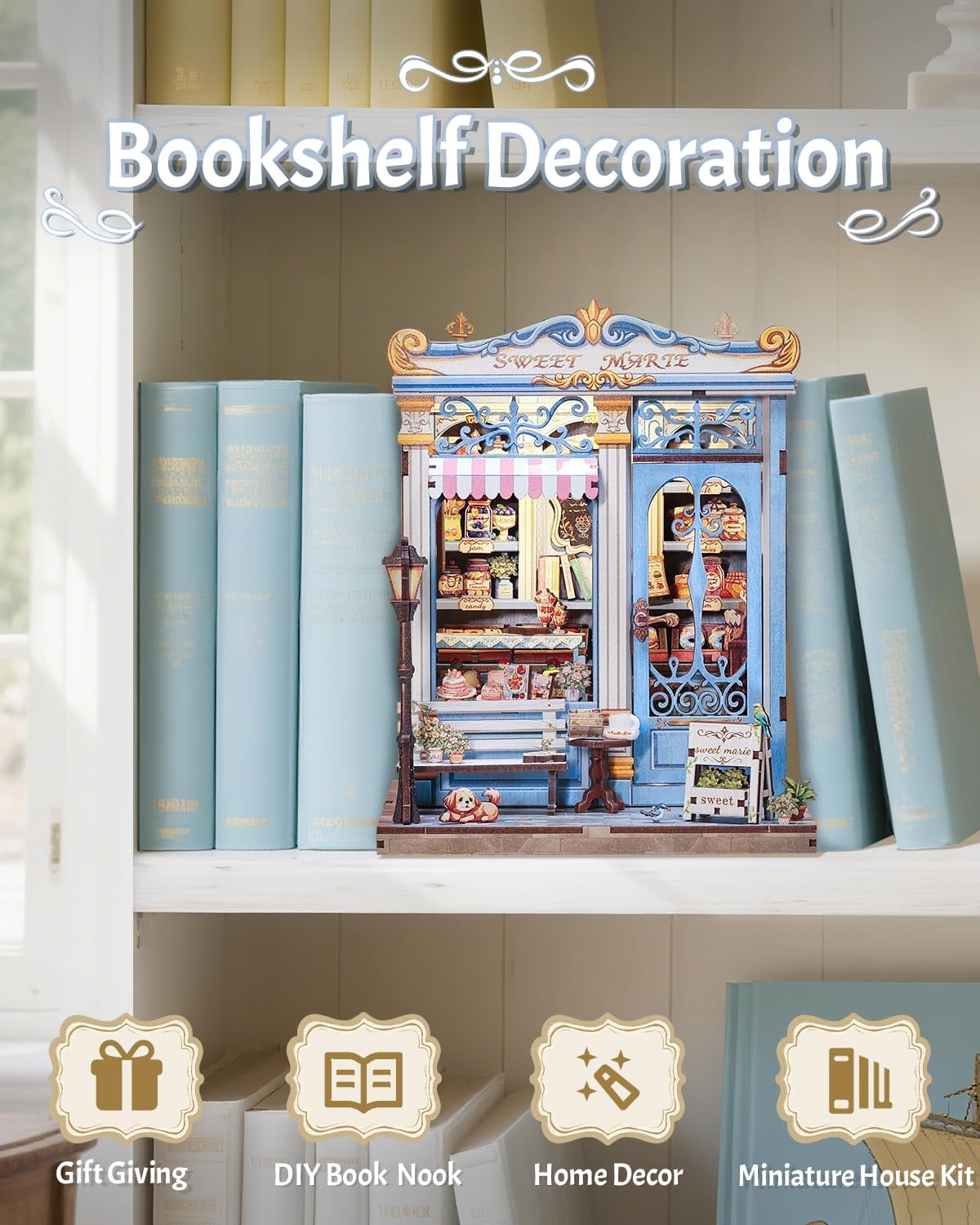 CUTEBEE - Kit de rincón de libro de rompecabezas 3D, kit de casa de muñecas en miniatura para adultos