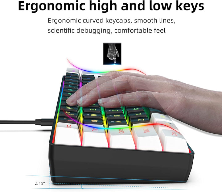 Snpurdiri 60% Teclado para videojuegos con cable, pequeño teclado p...