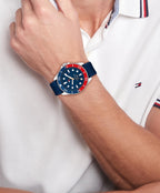 Tommy Hilfiger Reloj Bold para Hombres, Inspirado en Buceo – Movimiento Cuartz 3H, Caja de Acero Inoxidable y Aluminio, Bisel Deportivo de Aluminio – Regalo Aventura para Él