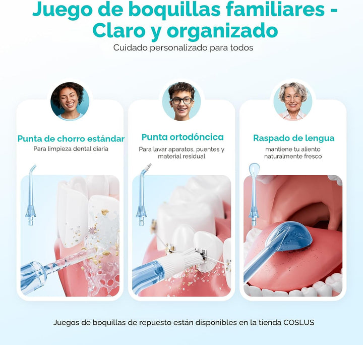COSLUS Irrigador de agua portátil para dientes: 3 modos y 6 ajustes...