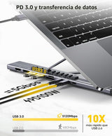 Estación de acoplamiento USB C para laptop con monitor doble, solo...