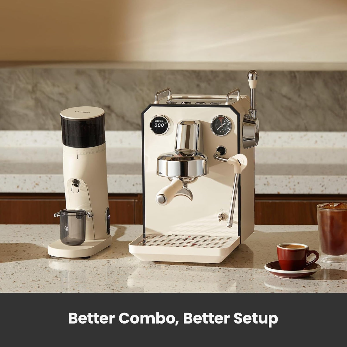 Gemilai Máquina de café expreso de búho, máquina de café espresso semiautomática profesional de 15 bar con espumador de leche, tanque de agua extraíble de 57 onzas, pantalla doble, para capuchino