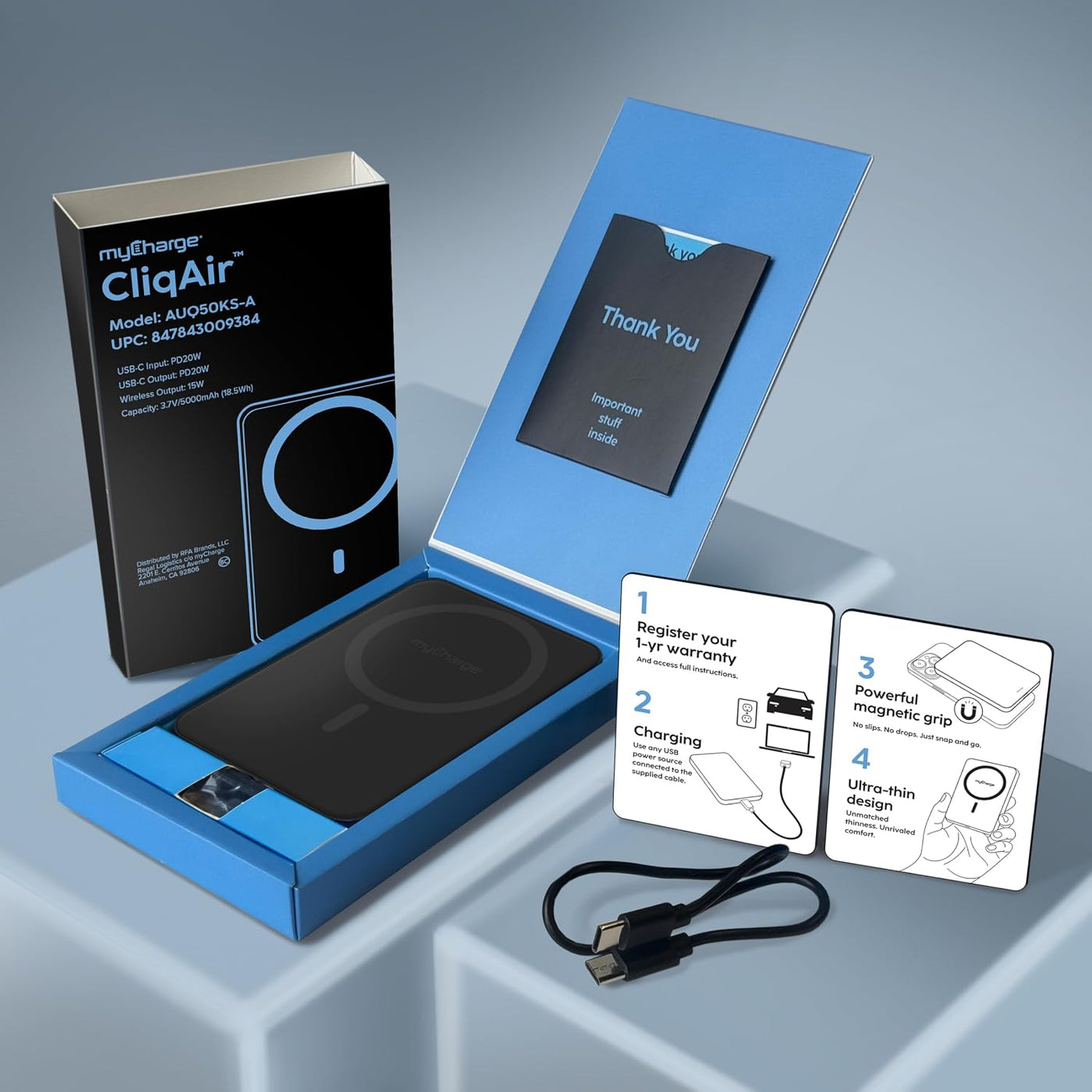myCharge CliqAir - Banco de energía magnético de 5000 mAh, diseño u...