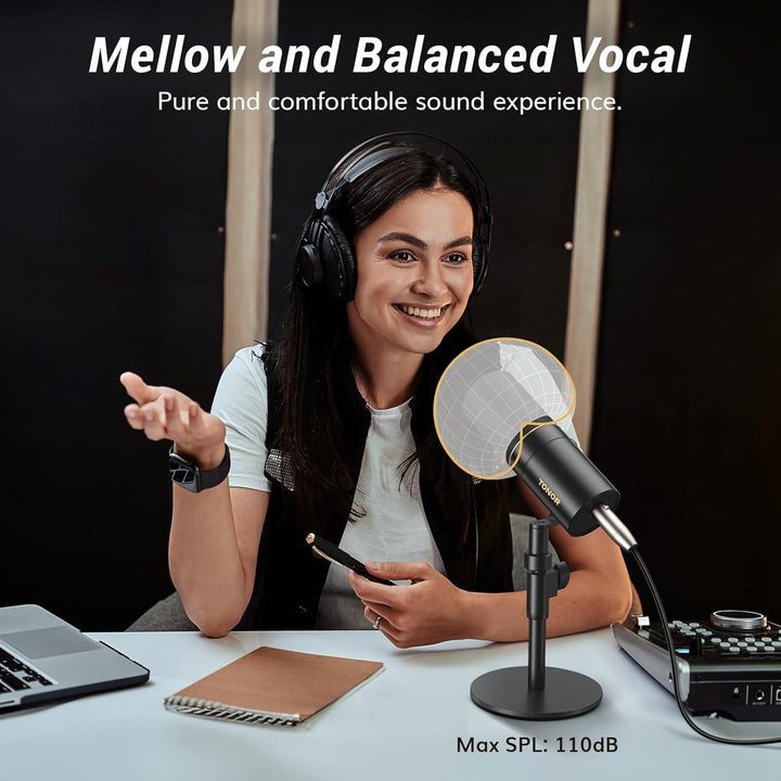 TONOR Micrófono dinámico, micrófono XLR para podcast, grabación, tr...