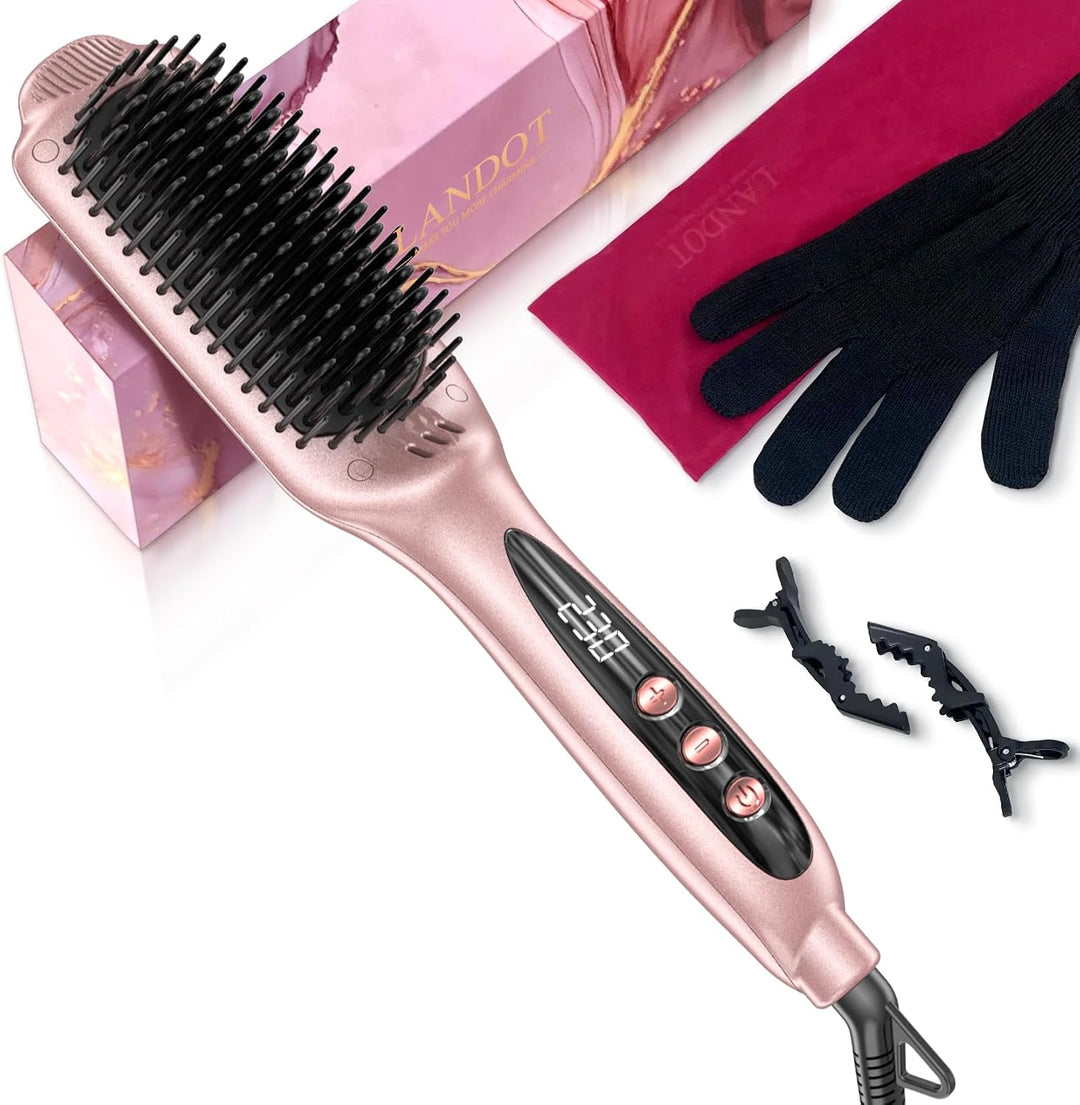LANDOT Cepillo alisador de cabello para cabello dañado - Cerdas rec...