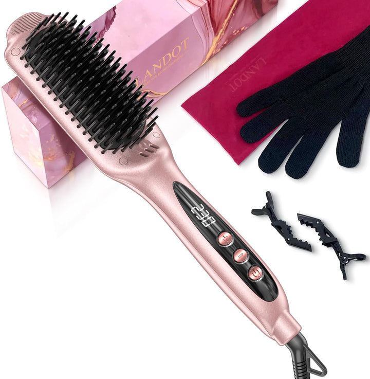 LANDOT Cepillo alisador de cabello para cabello grueso y rizado, ce...