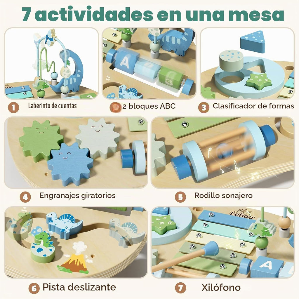 Lehoo Castle Mesa de actividades Montessori de dinosaurio de madera para