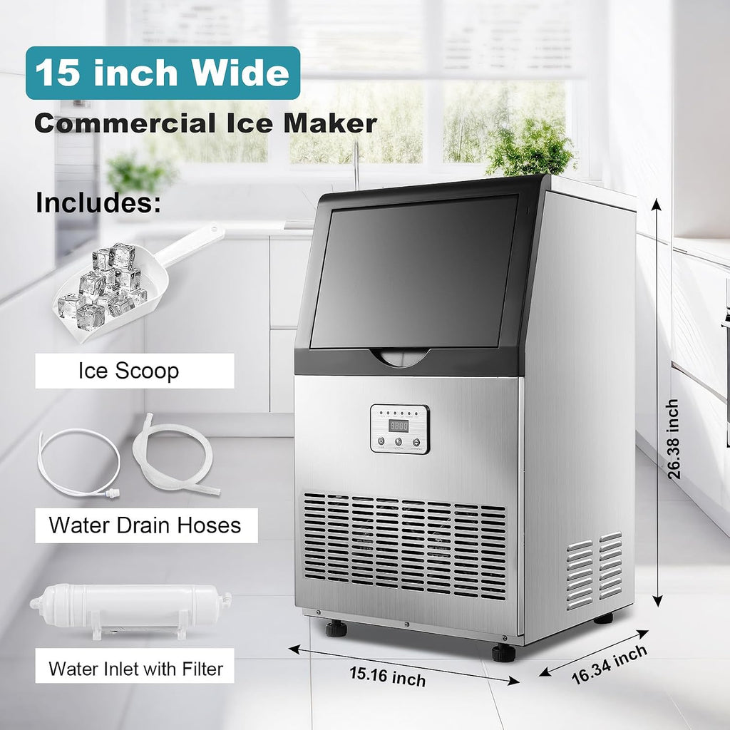 Amzgachfktch Máquina de hielo comercial, máquina de hielo 100lbs/24H debajo