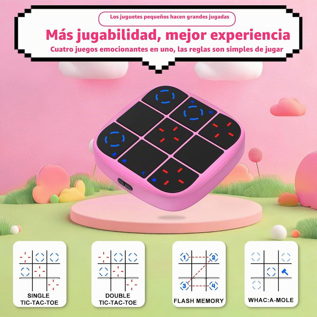 KOQQQ Juego de pernos recargables Tic-Tac-Toe, consola de rompecabezas de mano mejorada 4 en 1, juego de memoria educativo electrónico, juegos de mesa portátiles de viaje en automóvil para niños y