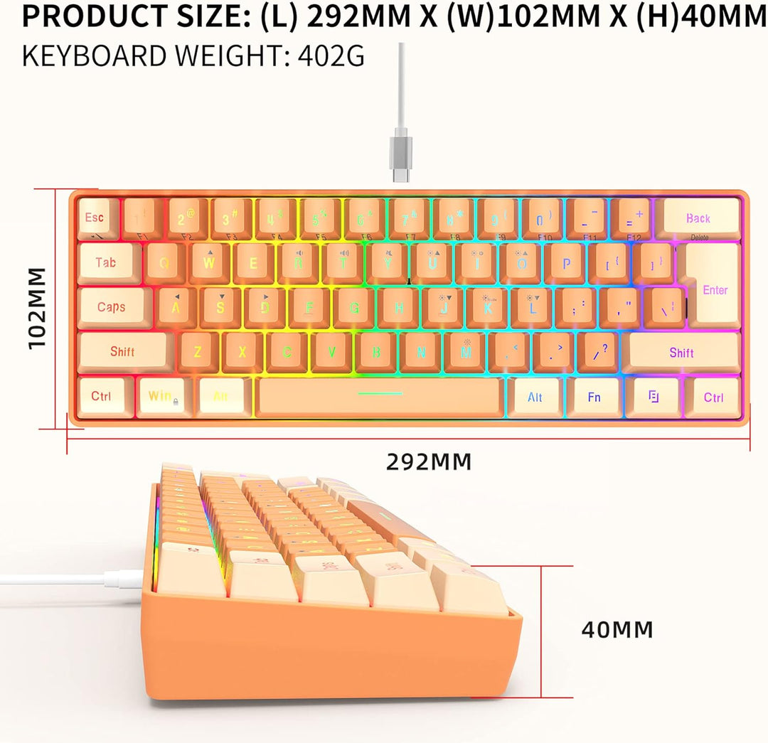 Snpurdiri - Teclado para videojuegos 60% con cable, retroiluminado...