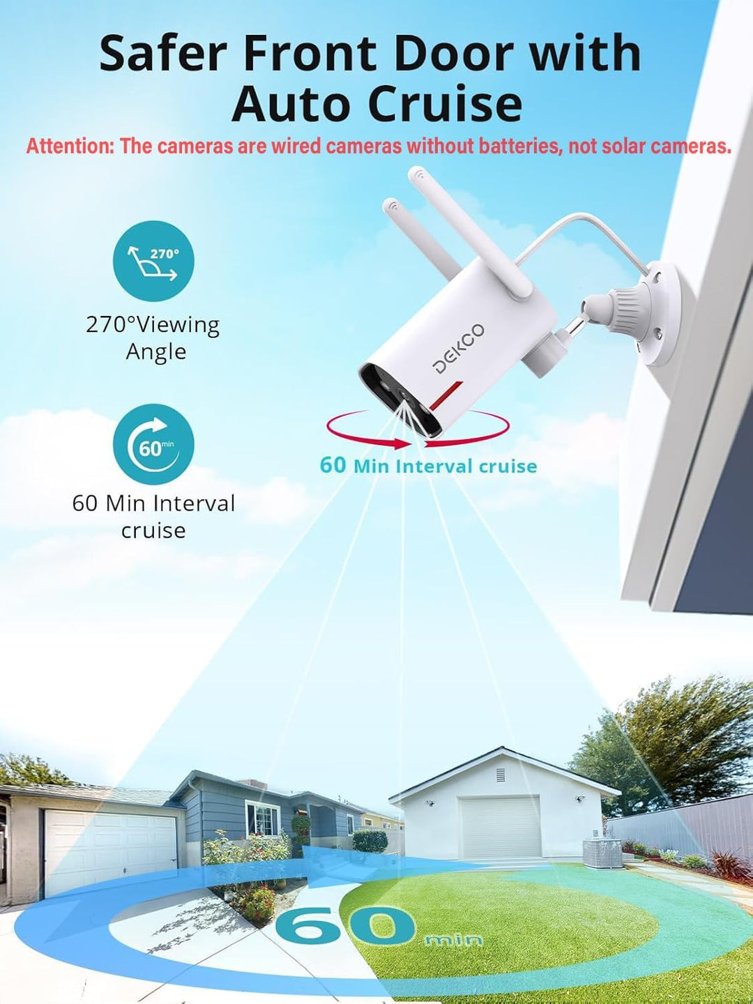 DEKCO - Cámara de seguridad para exteriores - Cámaras WiFi con cabl...