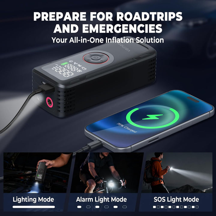 Vernee VP10PRO - Inflador de neumáticos, compresor de aire portátil...