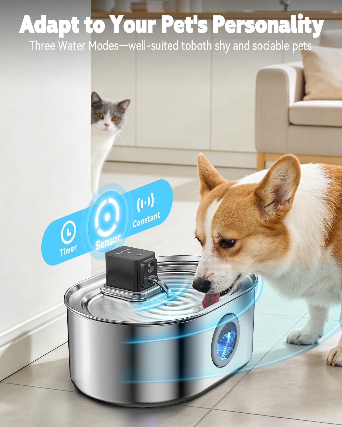 Fuente de Agua Inalámbrica para Perro Grande, Fuente de Agua para Mascotas con Batería