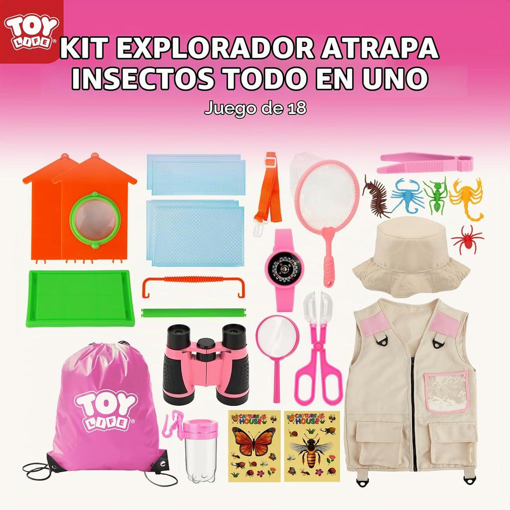 TOY Life Kit de explorador para niños con receptor de insectos para niños, kit de captura de insectos con juguetes de insectos, chaleco y sombrero de safari para niños, brújula, binoculares, lupa, juguetes educativos al aire libre, kit de aventura para ni