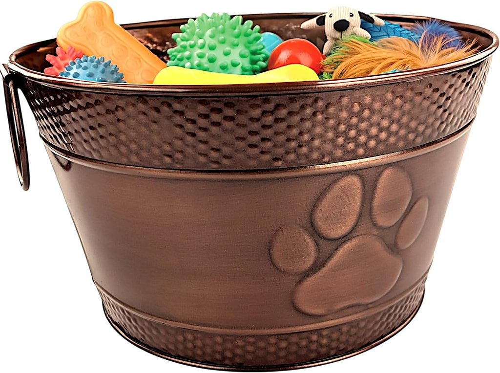 BREKX Cubo de juguetes de metal indestructible para perros, contenedor de