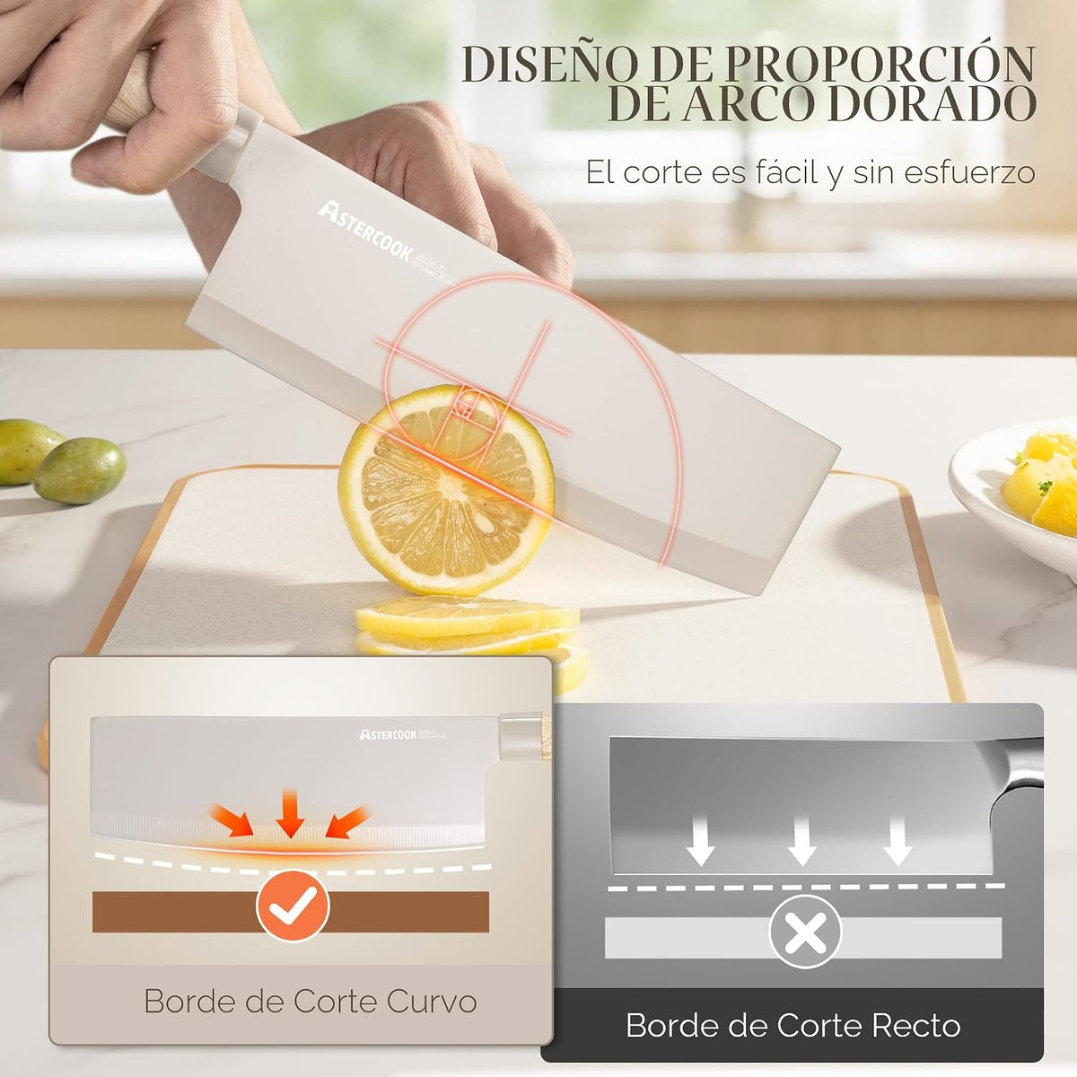 Astercook Juego de cuchillos de cocina de 6 piezas con bloque, cuchillos de cocina ultra afilados de acero inoxidable de alto carbono, mango de grano de madera, juego de bloque de cuchillos aptos para