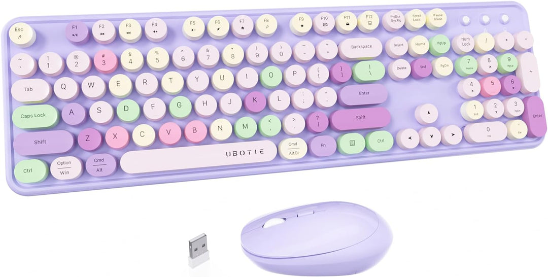 UBOTIE Teclado inalámbrico colorido para computadora y mouse óptico...