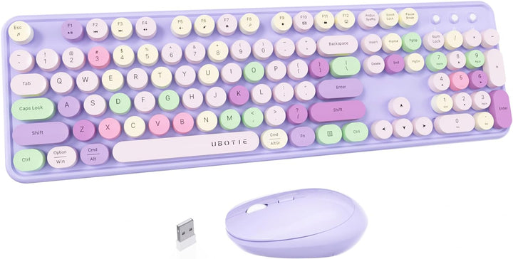 UBOTIE Teclado inalámbrico colorido para computadora y mouse óptico...