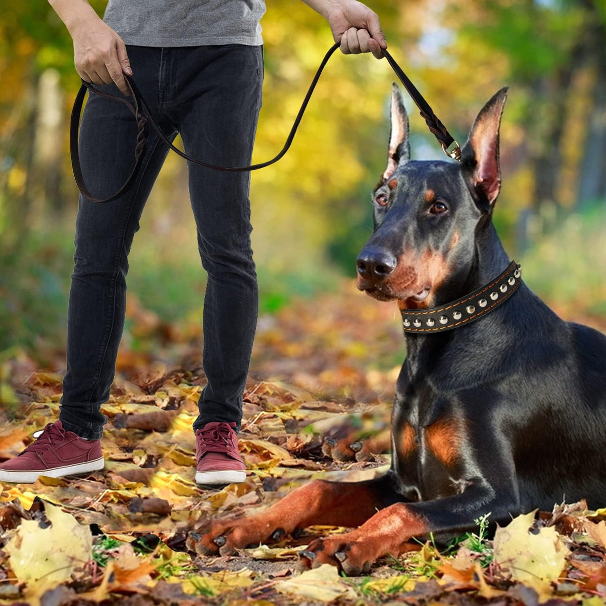 LWBMG Correa de cuero para perro de 8 x 3/4 pulgadas, correas de perro para perros grandes, resistentes, fuertes y suaves, hechas a mano, trenzadas a mano, correa de cuero cómoda para perros grandes