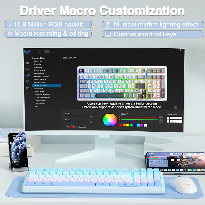 AULA Teclado mecánico inalámbrico F99, triple modo (BT5.0\/2.4GHz\/...