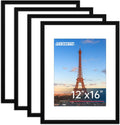 Juego de 4 portarretratos de 12 x 16 pulgadas, portarretratos con plexiglás HD, para exhibir imágenes de 8.5 x 11 pulgadas con paspartú o de 11 x 17 pulgadas sin paspartú