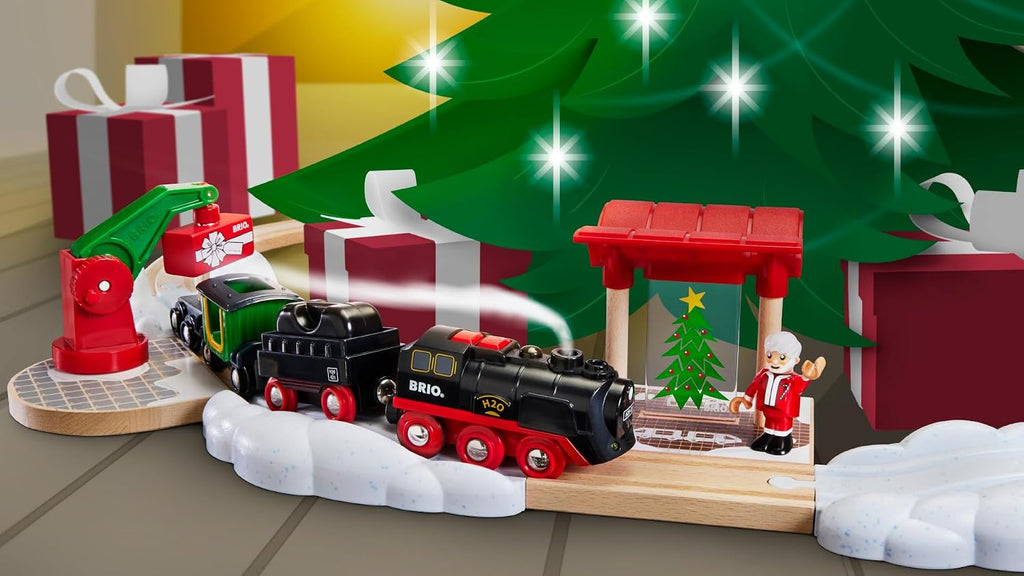 BRIO World - Tren de Vapor Navideño - Tren Operado a Batería - Motor de Vapor Motorizado de 27 Piezas para Pista de Madera con Luces y Vapor Apto para Niños - Juego Interactivo con Adelante/Atrás