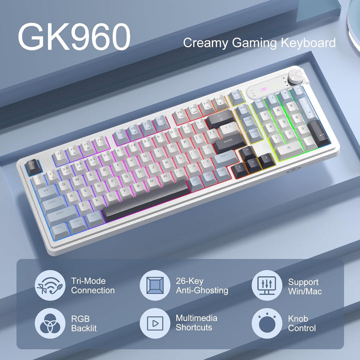 MageGee GK960 Teclado inalámbrico, 98 teclas trimodo BT\/2.4G\/tecl...