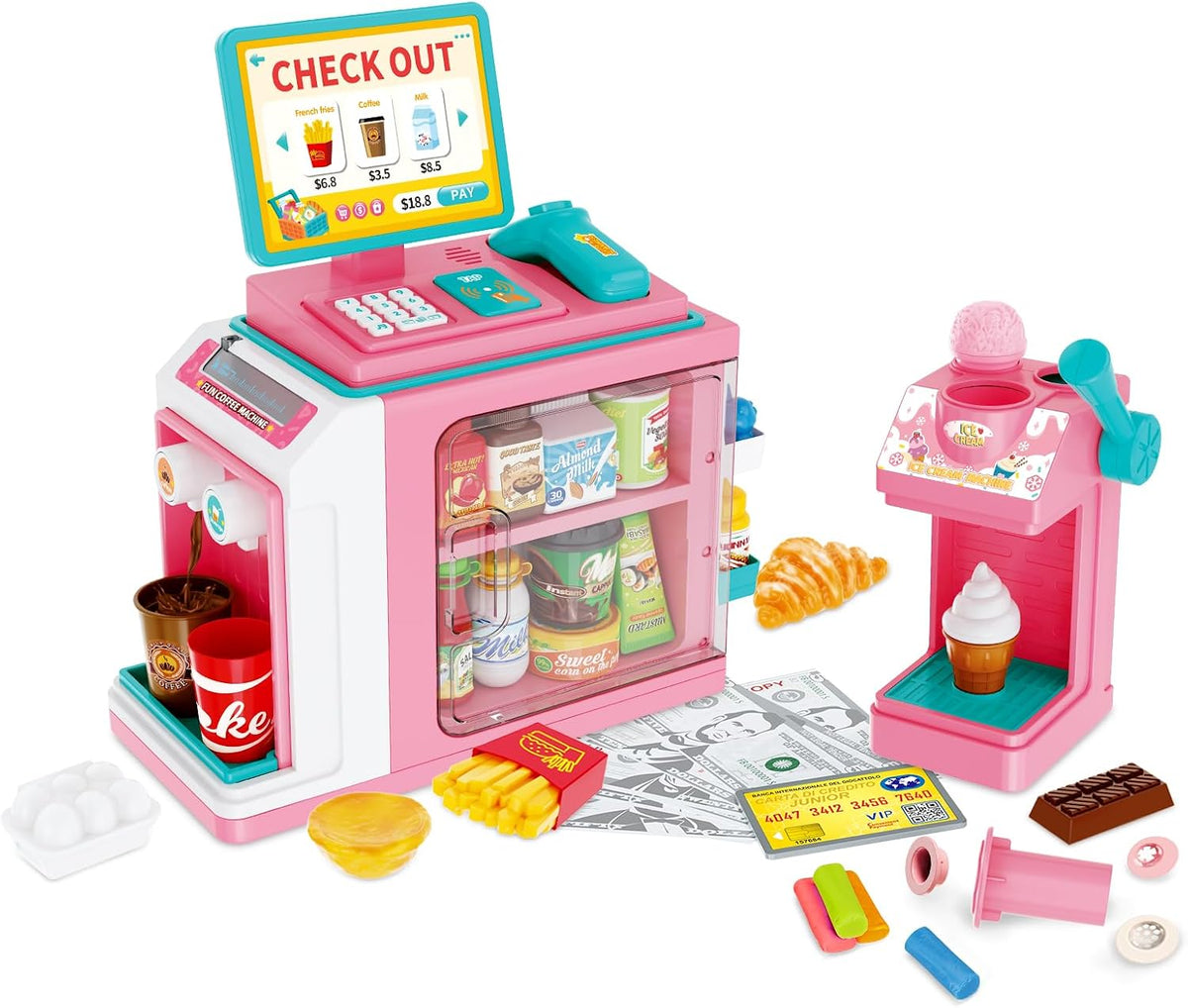 Juego de tienda de juegos de simulación para niños con caja registradora