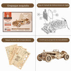 ROKR Rompecabezas de madera 3D para adultos, kit de modelo de coche mecánico, rompecabezas de acertijos, kit de construcción de vehículo, regalo único para adultos en cumpleaños/Navidad (escala 1:16) (MC401-Grand Prix Car)