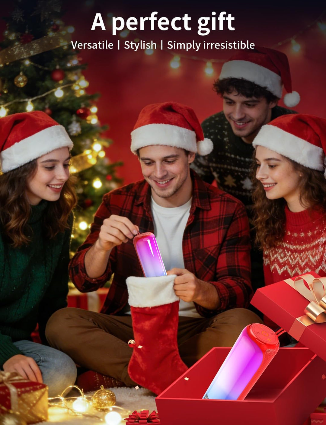 VOCH Altavoz Bluetooth 5.3 con luz RGB, altavoz inalámbrico portáti...