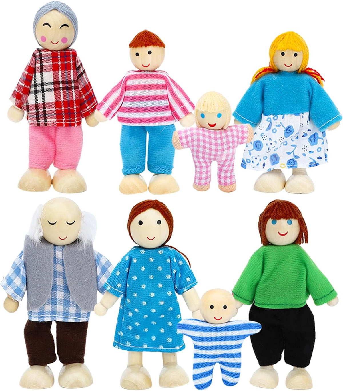 ONEST Juego de 16 piezas de casa de muñecas de madera, mini figuras