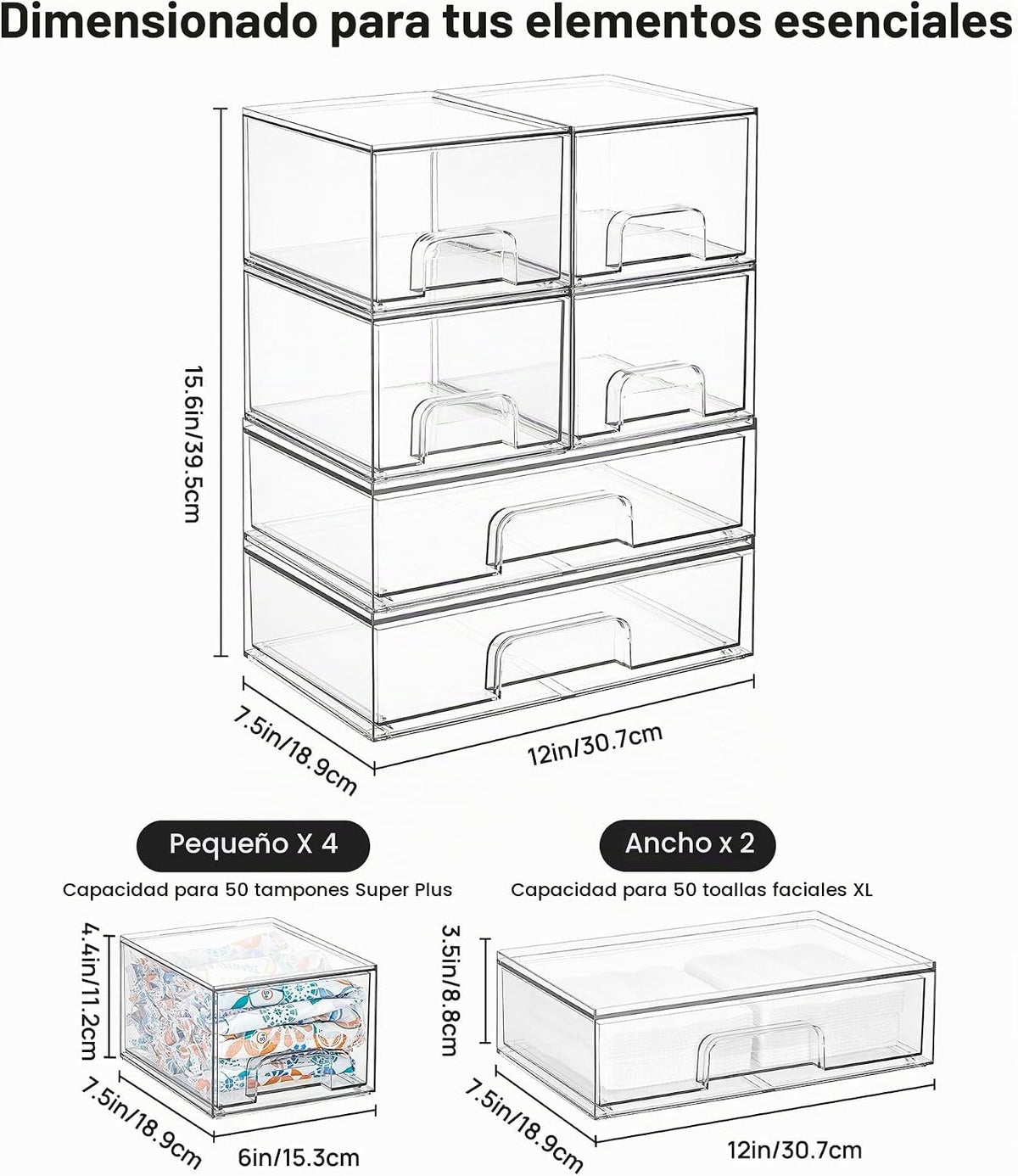 Vtopmart Stackable Storage Drawers Set de 6, Plastic Organizer Bins