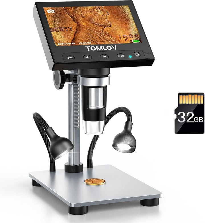 TOMLOV Microscopio de monedas 1000X con pantalla de 43