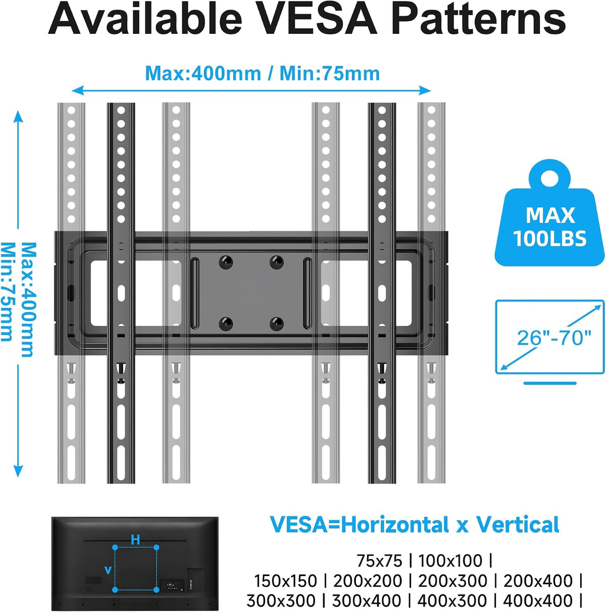Soporte de pared para TV de movimiento completo para la mayoría de TV plana/curvada de 26"-70", soporte con inclinación giratoria con brazos articulados dobles, soporta 100 libras, VESA máx